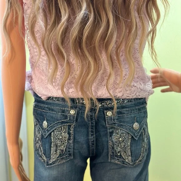 Signature Miss Me Women's Blue Embellished Capri - Picture 9 of 14